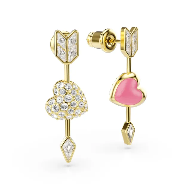 【SWAROVSKI 施華洛世奇】官方直營 Idyllia 愛心與箭頭耳環 鍍金色色調 愛神系列 | 5737295