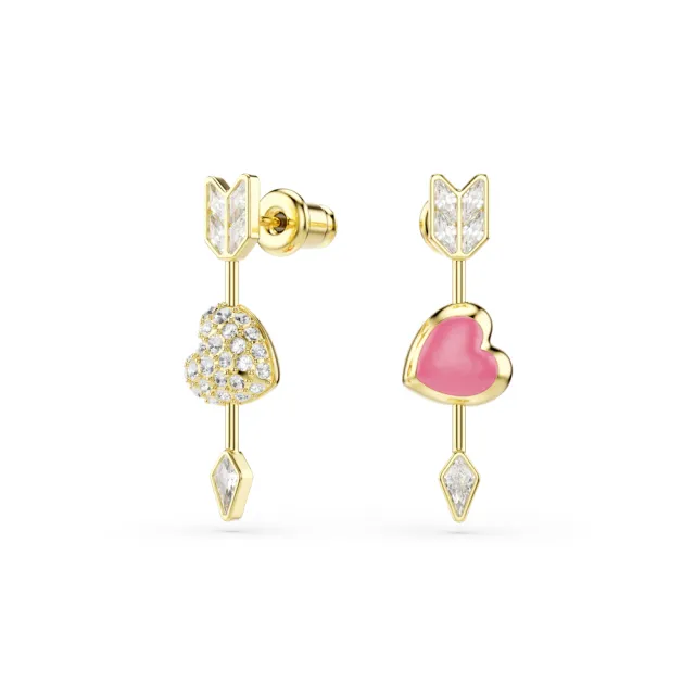 【SWAROVSKI 施華洛世奇】官方直營 Idyllia 愛心與箭頭耳環 鍍金色色調 愛神系列 | 5737295
