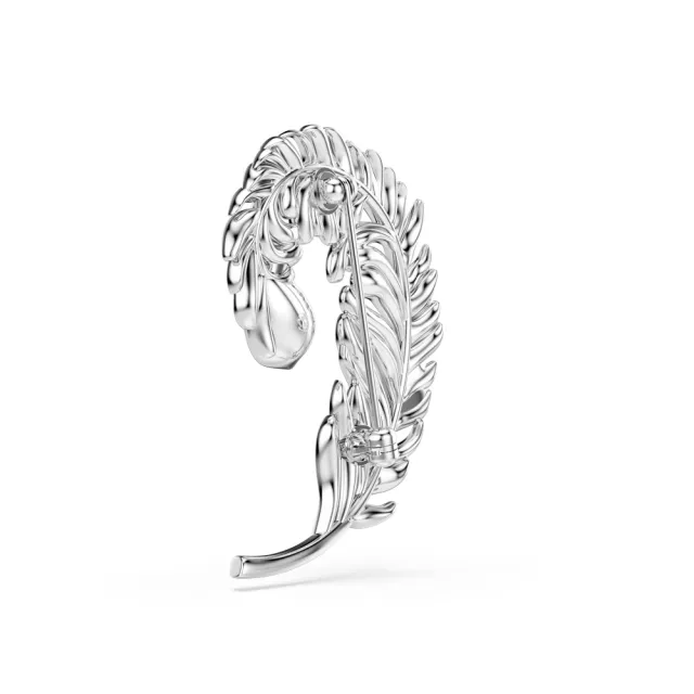 【SWAROVSKI 施華洛世奇】官方直營 Idyllia 胸針 混合式切割 羽毛 藍色 鍍白金色 | 5730360