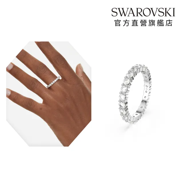 【SWAROVSKI 施華洛世奇】官方直營 Matrix Vittore 戒指 圓形切割 白色 銀色調潤飾(情人節禮物)