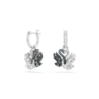 【SWAROVSKI 施華洛世奇】官方直營 Swan 水滴形耳環 天鵝 黑色 多種金屬潤飾 | 5705728