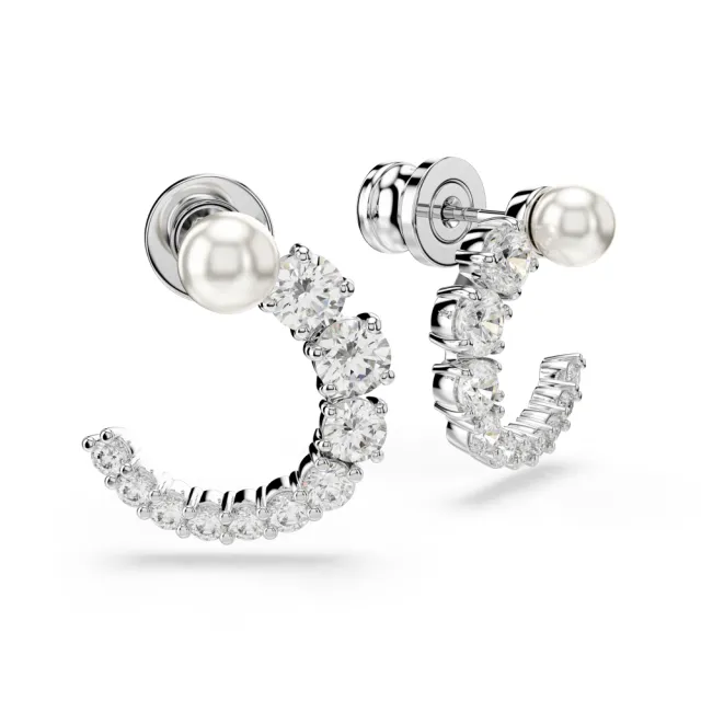 【SWAROVSKI 施華洛世奇】官方直營 Matrix 大圈耳環 水晶珍珠 鍍白金色 | 5692260