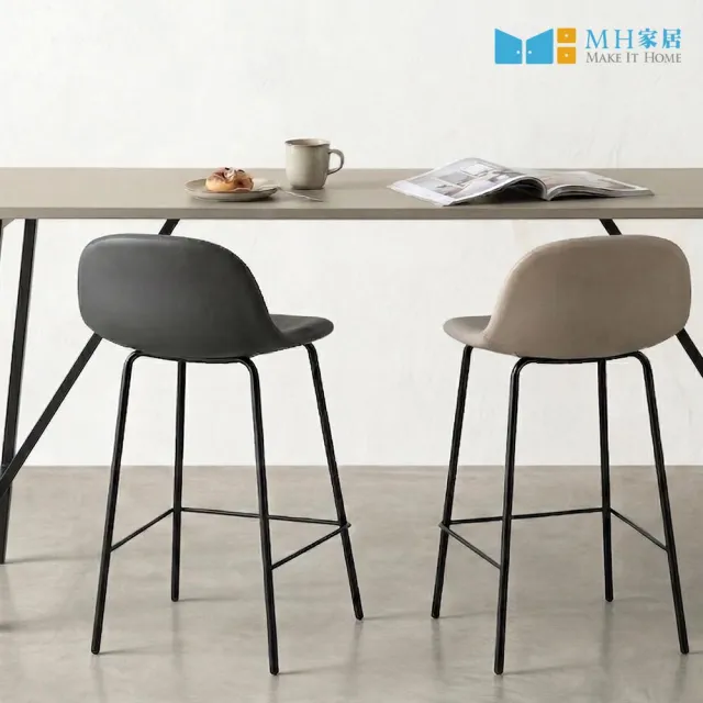 【MH 家居】赫爾PU皮革靠背吧台椅60cm-2入(高腳椅/吧椅)