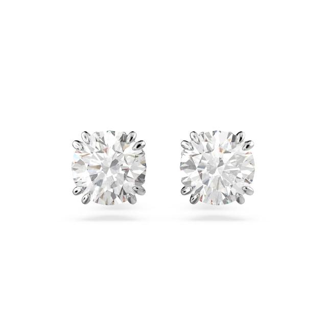 【SWAROVSKI 施華洛世奇】官方直營 Stilla 耳釘 圓形切割 白色 鍍白金色 | 5636712