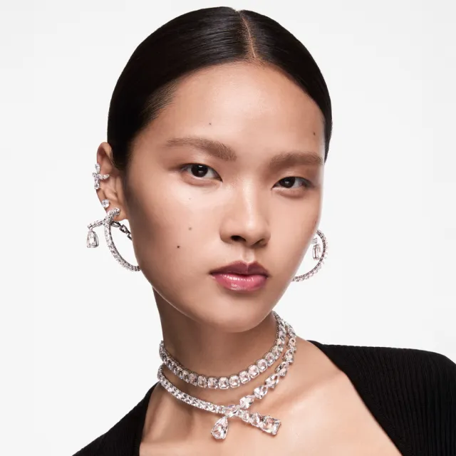 【SWAROVSKI 施華洛世奇】官方直營 Stilla Attract 耳釘 圓形切割 白色 鍍白金色 | 5408436