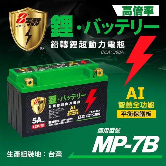 【KOTSURU】MP-7B 8馬赫 鉛轉鋰超動力機車電瓶 鋰鐵啟動電池 12V 300CCA