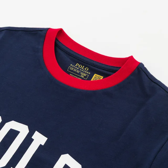 【RALPH LAUREN】印花文字logo及國旗圖案 短袖 T-shirt(深藍/白/紅邊)(L)