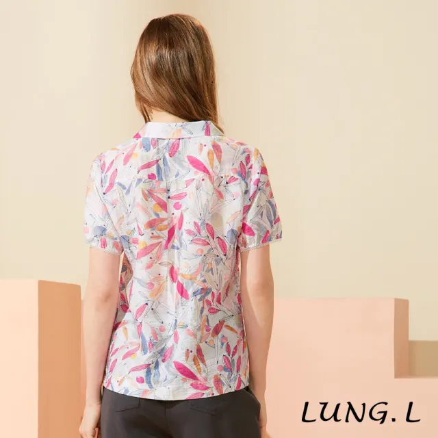 【LUNG.L 林佳樺】LW05A 粉色花草印花半開襟短袖女裝上衣