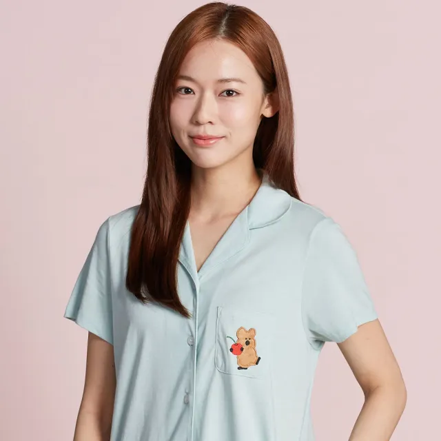 【YVONNE 以旺傢飾】櫻桃繡花短袖洋裝-湖水綠(DINOTAENG)