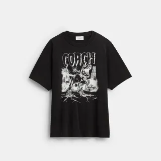 【COACH】蔻馳官方直營 棉質DINOSAUR CITY圖案休閒T恤-黑色(CDO95)
