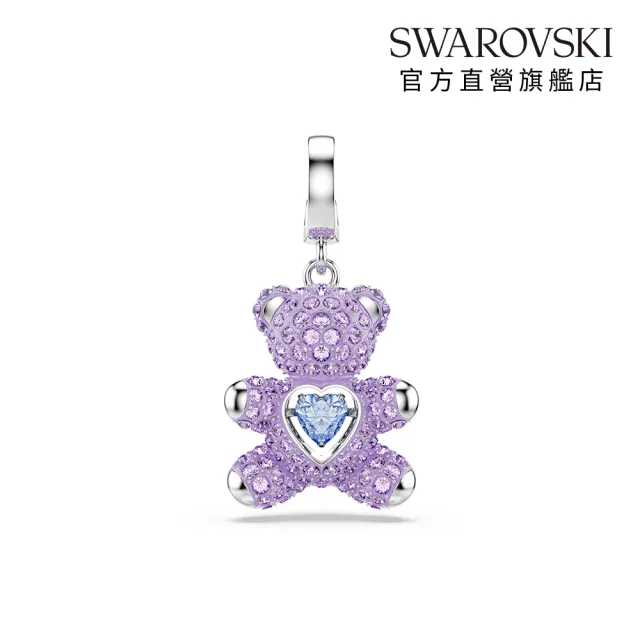 【SWAROVSKI 施華洛世奇】官方直營 Idyllia Charm 紫色泰迪熊 混合式切割 鍍白金色 | 5745610