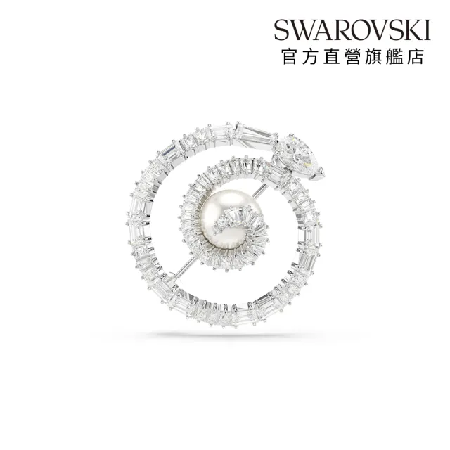 【SWAROVSKI 施華洛世奇】官方直營 Snake 胸針 水晶珍珠 蛇年 鍍白金色 | 5698885