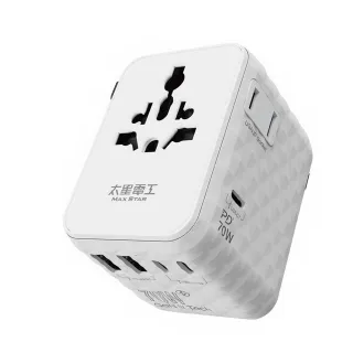 【太星電工】氮化鎵PD70W高速快充旅行轉接座/5USB(萬國插頭｜出國旅遊｜全球適用AA306W)-白色