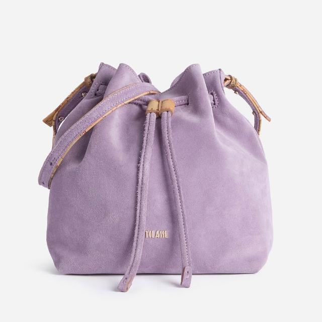 【Alviero Martini】義大利地圖包 小牛麂皮束口側揹水桶包22cm-紫色