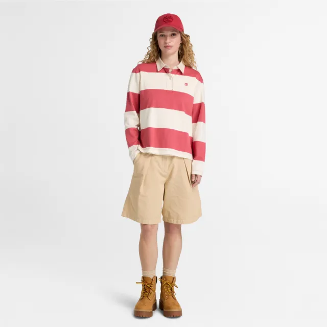 【Timberland】女款米色棉麻百慕達短褲(A442FY94)