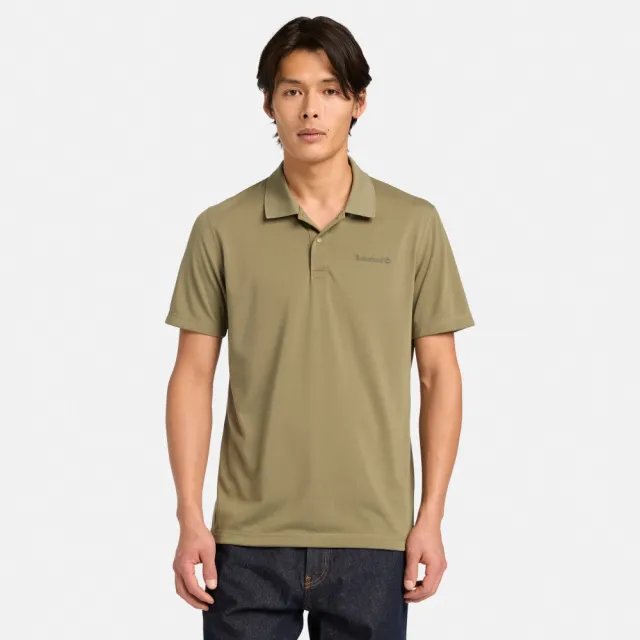 【Timberland】男款灰綠色快乾短袖Polo衫(A6AP3590)