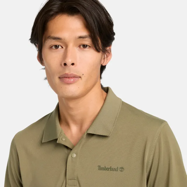 【Timberland】男款灰綠色快乾短袖Polo衫(A6AP3590)