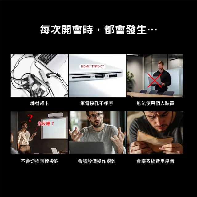 【PX 大通】免設定會議投影無線投影HDMI/Type-C鏡射筆電手機投影大螢幕無線會議系統傳輸器(WTR-5600C)