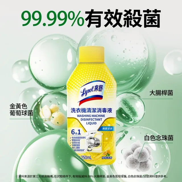 【Lysol 來舒】洗衣機清潔消毒液-檸檬清新250mlx3＋衣物消毒液-白桃 葡萄柚1L(洗衣槽清潔劑/衣物消毒)