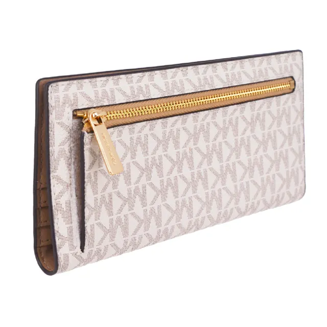 【Michael Kors】REED系列 金字LOGO 12卡 翻蓋 對折長夾 (字母白)