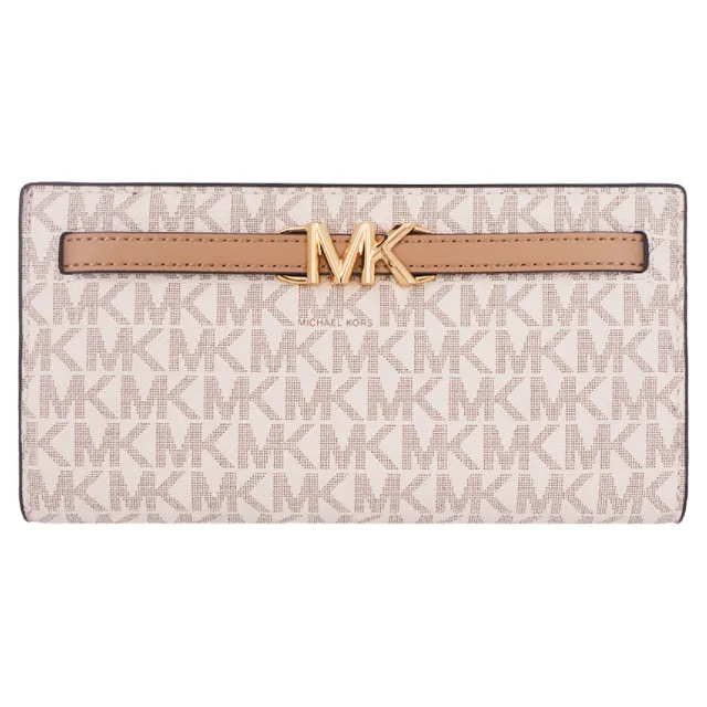 【Michael Kors】REED系列 金字LOGO 12卡 翻蓋 對折長夾 (字母白)
