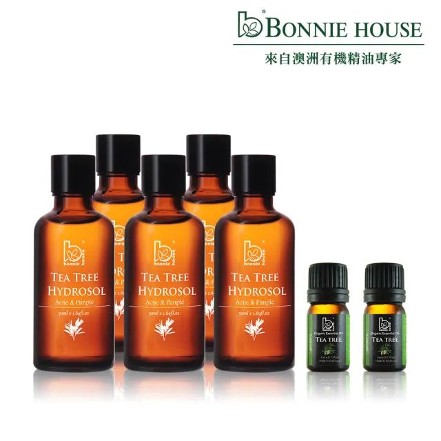 【Bonnie House 植享家】有機茶樹純露50ml*5+有機茶樹精油5ml*2