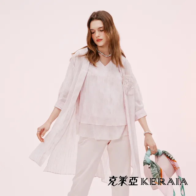 【KERAIA 克萊亞】染花粉金語雪紡長外罩