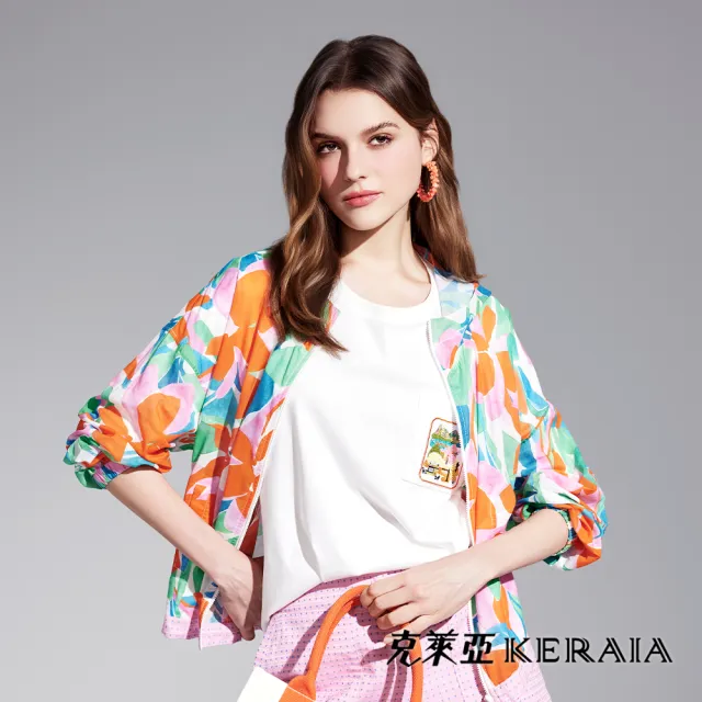 【KERAIA 克萊亞】春花漫舞印花連帽外套