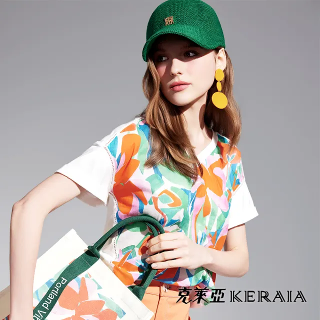 【KERAIA 克萊亞】春花漫舞印花V領上衣
