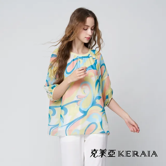 【KERAIA 克萊亞】魅力價-幻彩律動印花雪紡上衣