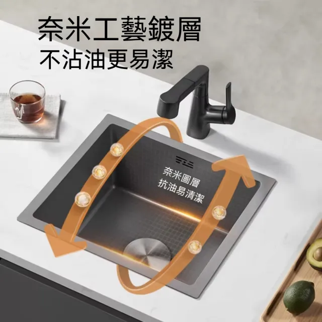 【諾必行】槍灰色304不銹鋼水槽 吧檯島台單槽 廚房小尺寸洗菜盆 40*40cm水槽