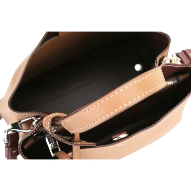 【TOD’S】TODS APA 附T字吊飾荔枝紋小牛皮手提/肩背包-棕色(義大利手工皮革)