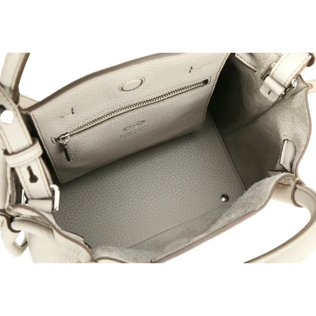 【TOD’S】TODS 小型 T字 荔紋牛皮手提/斜背抽繩水桶包-奶油白(義大利手工皮革)