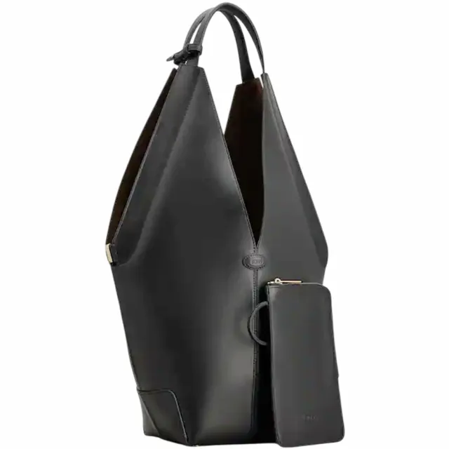 【TOD’S】TODS Di Bag Folio 開衩細節牛皮金字塔廓型肩背包 附萬用包-黑色(義大利手工皮革)