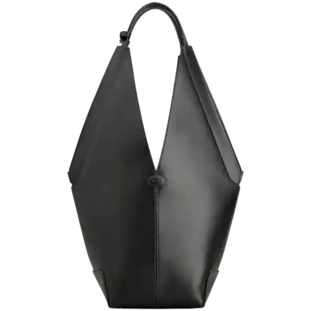 【TOD’S】TODS Di Bag Folio 開衩細節牛皮金字塔廓型肩背包 附萬用包-黑色(義大利手工皮革)