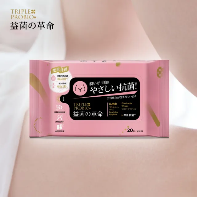 【益菌革命】私密處益生菌濕式衛生紙 20抽x36包/箱購(可沖馬桶/大江生醫配方/私密清潔柔濕巾)