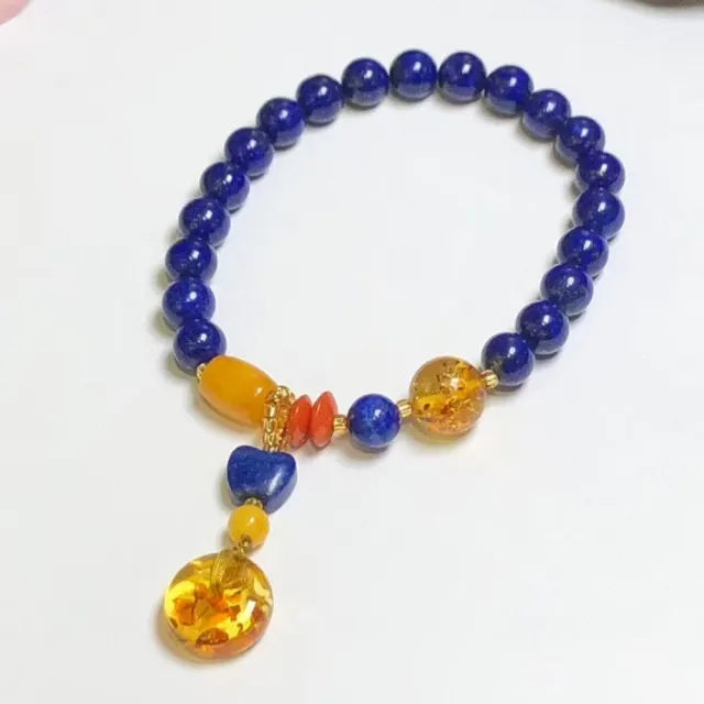 【勝弘珠寶】青金石配花珀平安扣-6MM