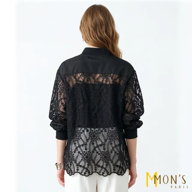 【MON’S】名品蕾絲襯衫感拉鍊外套(直)