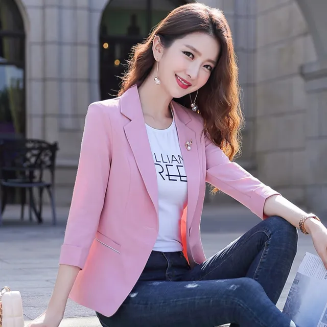 【米蘭精品】現貨限搶 西裝外套休閒西服(純色修身氣質薄款女外套4色74co27)