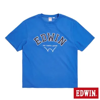【EDWIN】男裝 COOL FLEX 大字貼布繡寬版短袖T恤(寶石藍)