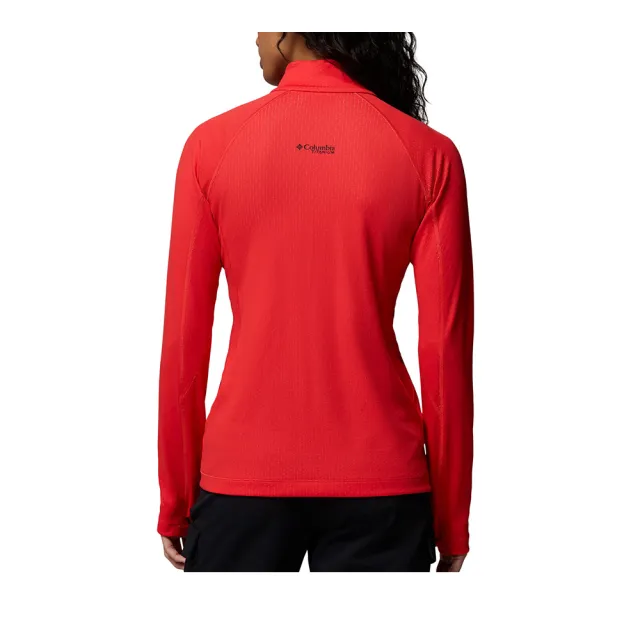 【Columbia 哥倫比亞】女款-防曬UPF50快排半開襟長袖上衣-DriVenture™ Half Zip-鮮紅色(UAR92020ST/KS)