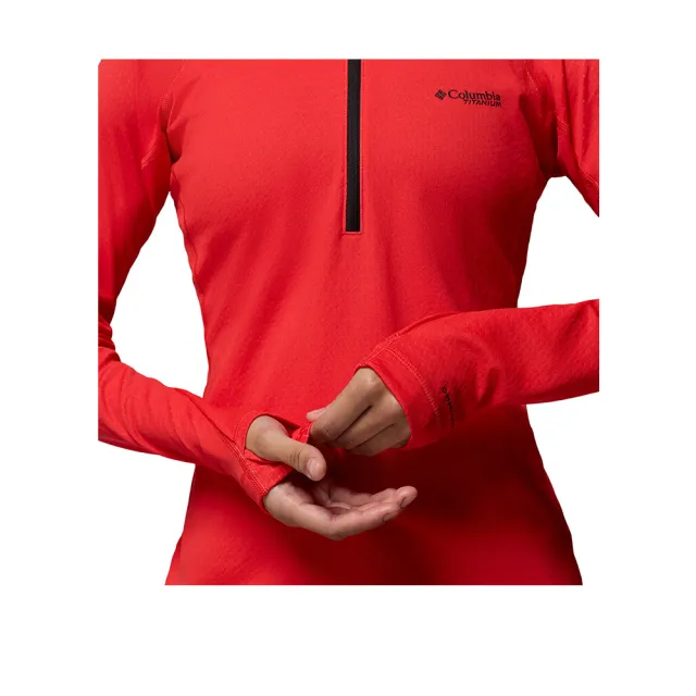 【Columbia 哥倫比亞】女款-防曬UPF50快排半開襟長袖上衣-DriVenture™ Half Zip-鮮紅色(UAR92020ST/KS)