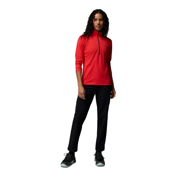 【Columbia 哥倫比亞】女款-防曬UPF50快排半開襟長袖上衣-DriVenture™ Half Zip-鮮紅色(UAR92020ST/KS)