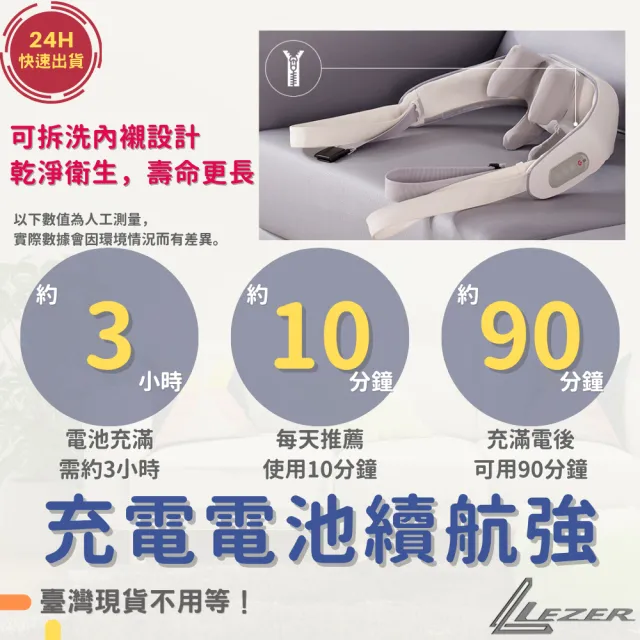 【樂茲赫LEZER】按摩熱敷 肩頸按摩器(白色款 頸椎肩膀 溫熱揉捏 無線免手持)