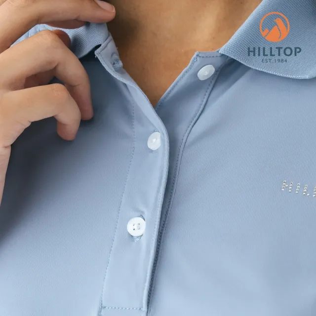 【Hilltop 山頂鳥】Polygiene吸濕快乾抗UV施華洛世奇燙鑽彈性POLO衫 女款 霧藍|PS14XFM1ECE0
