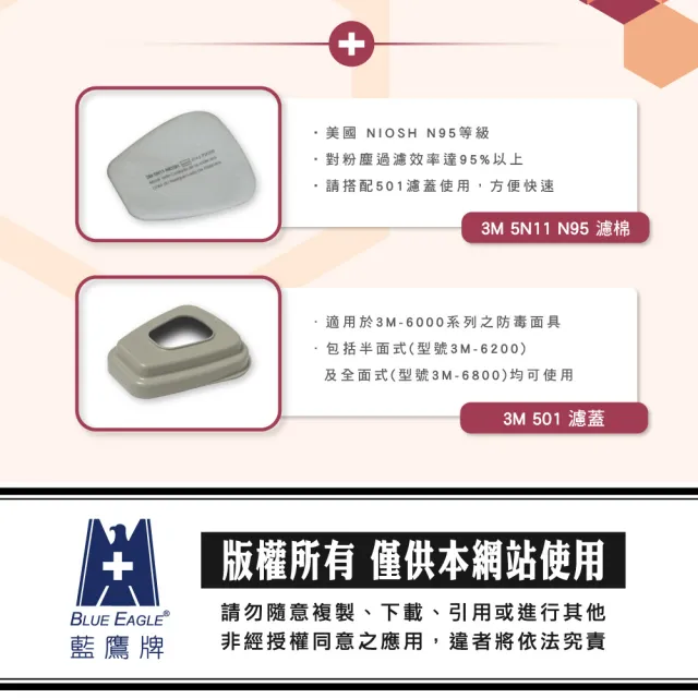 【3M】6800 矽膠全面罩雙濾罐式x濾罐套組(6006濾毒罐+5N11濾棉+501濾蓋)