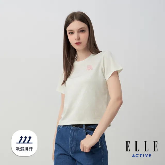 【ELLE ACTIVE】女款 吸濕排汗緹花短袖T恤-珍珠白色(EA26S2W1605-91)