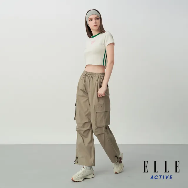 【ELLE ACTIVE】女款 簡約撞色涼感短版短袖T恤-珍珠白色(EA26S2W1602-91)