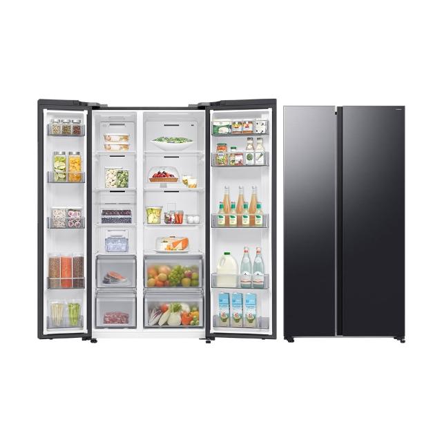 SAMSUNG三星 RS70F65Q4F 三星 SAMSUNG RS70F65Q4FTW 冰箱採用變頻馬達,提供655公升大容量儲物空間,適閤家庭使用。雙門對開設計,黑色系外觀時尚,尺寸974 x 1909 x 776 mm,重量98 KG,越南原產地。支援110V電壓,環保R-600a冷媒,享1年全機保固及10年壓縮機保固,含基本安裝服務。BSMI許可字號R33475,高效能省電變頻技術,讓您的廚房生活更舒適便捷。