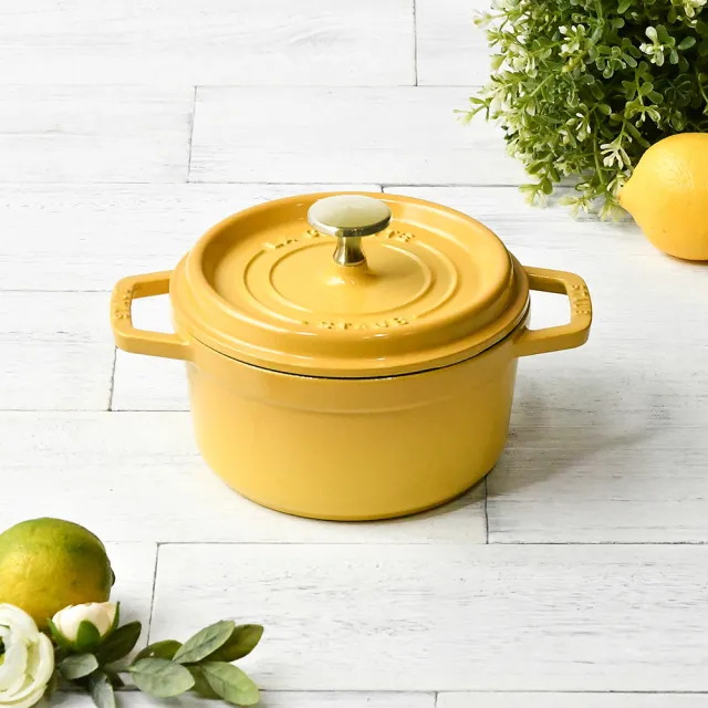 【STAUB】圓形琺瑯鑄鐵鍋16cm贈陶瓷燉盅2件組(德國雙人牌集團官方直營)
